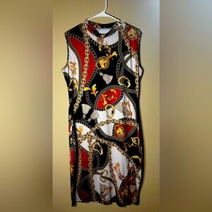 Luxurious Baroque Chain Print Dress, size XXL, used.